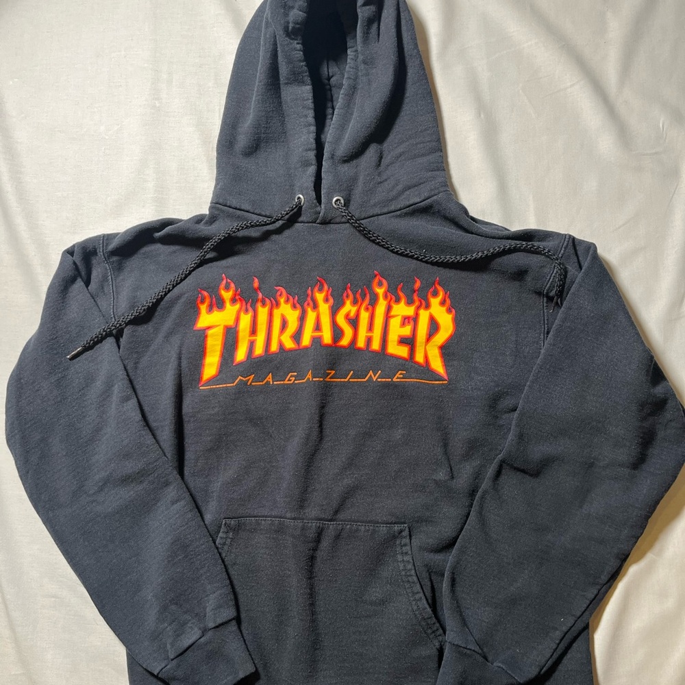 Thrasher Black and Orange Sweater with Iconic Flame Logo